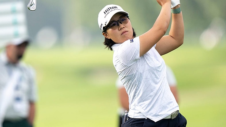 Nasa Hataoka, of Ibaraki, Japan, hits an approach shot on hole 1 during round 1 of the 2023 Kroger Queen City Championship in at Kenwood Country Club in Madeira, Ohio, on Thursday, Sept. 7, 2023.