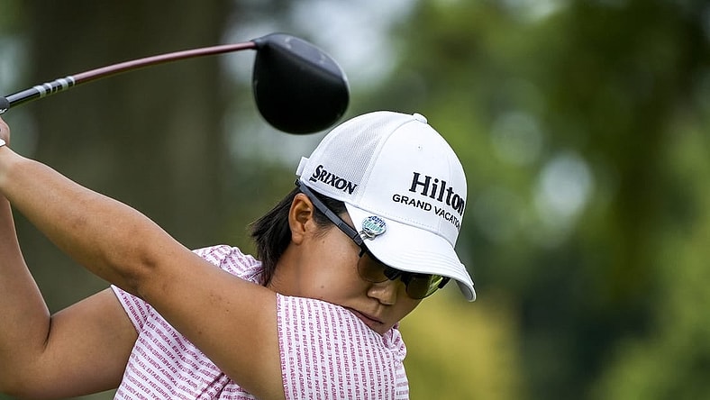 Sep 9, 2023; Cincinnati, Ohio, USA; Nasa Hataoka, of Ibararaki, Japan, hits a drive on the second hole at the 2023 Kroger Queen City Championship presented by P&G at Kenwood Country Club.  Mandatory Credit: Carter Skaggs/The Enquirer-USA TODAY Sports