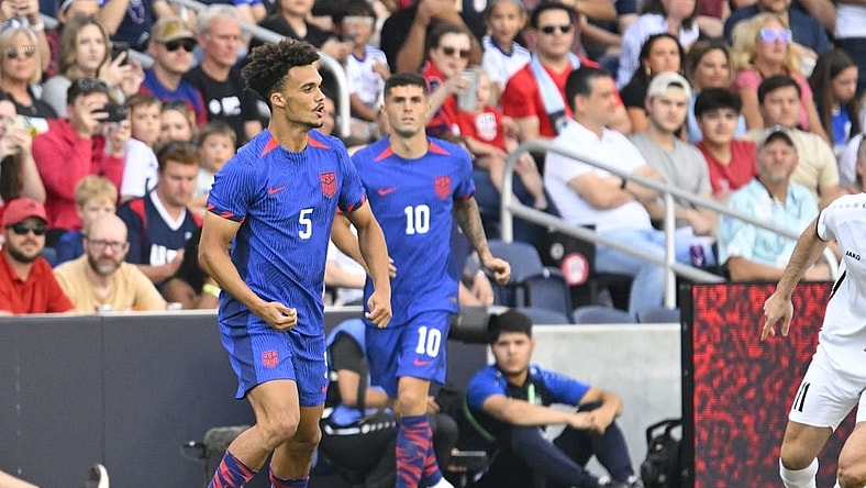Sep 9, 2023; St. Louis, Missouri, UNITED STATES; United States' Antonee Robinson (5) during the match against Uzbekistan at CITY Park. Mandatory Credit: Scott Rovak-USA TODAY Sports