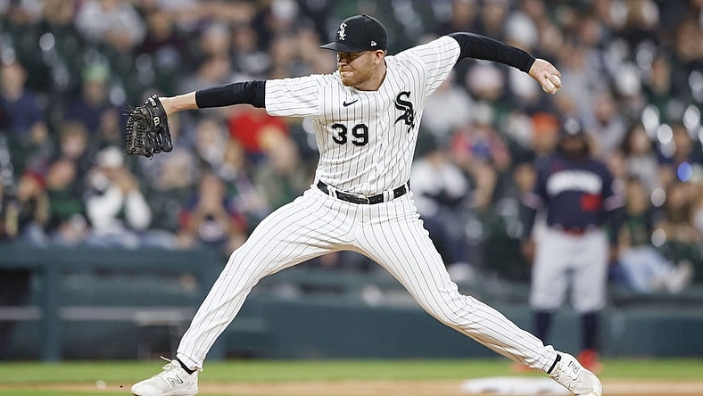 Sep 16, 2023; Chicago, Illinois, USA; Chicago White Sox relief pitcher Aaron Bummer (39) pitches against the Minnesota Twins during the sixth inning at Guaranteed Rate Field. Mandatory Credit: Kamil Krzaczynski-USA TODAY Sports