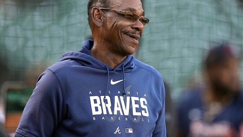 Aug 25, 2023; San Francisco, California, USA; Atlanta Braves third base coach Ron Washington (37) before the game against the San Francisco Giants at Oracle Park. Mandatory Credit: Darren Yamashita-USA TODAY Sports