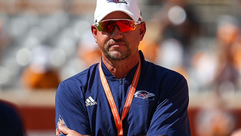 Sep 23, 2023; Knoxville, Tennessee, USA; UTSA Roadrunners head coach Jeff Traylor before the game between the Tennessee Volunteers and the UTSA Roadrunners at Neyland Stadium. Mandatory Credit: Randy Sartin-USA TODAY Sports