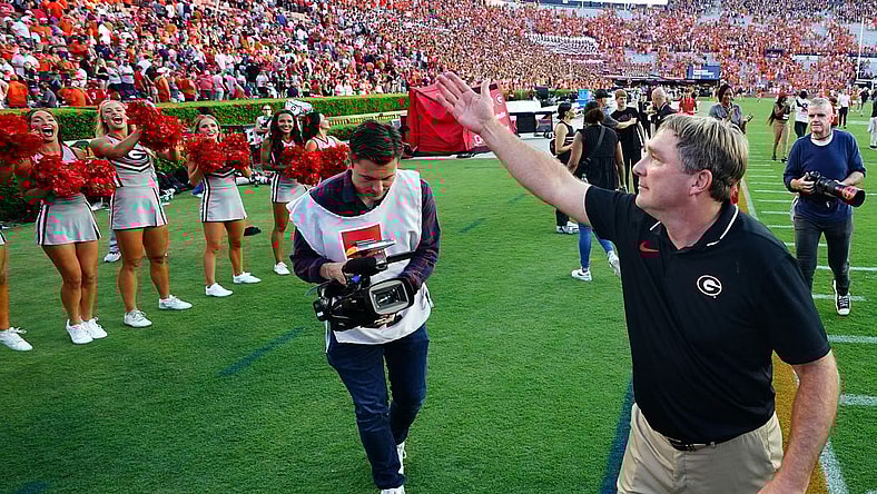 Georgia coach Kirby Smart could be celebrating another CFP bid in Atlanta this weekend -- or praying for the committee's mercy. Mandatory Credit: John David Mercer-USA TODAY Sports