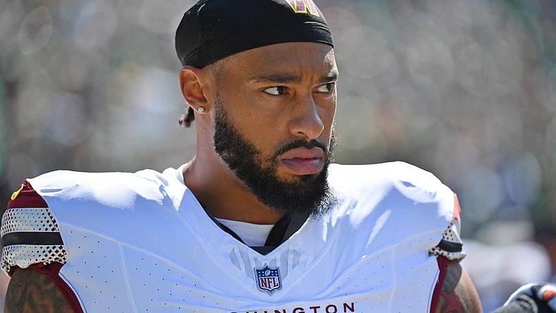 Oct 1, 2023; Philadelphia, Pennsylvania, USA; Washington Commanders defensive end Montez Sweat (90) on the field against the Philadelphia Eagles at Lincoln Financial Field. Mandatory Credit: Eric Hartline-USA TODAY Sports