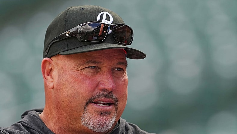 Oct 8, 2023; Baltimore, Maryland, USA; Baltimore Orioles manager Brandon Hyde (18) looks on before game two of the ALDS for the 2023 MLB playoffs against the Texas Rangers at Oriole Park at Camden Yards. Mandatory Credit: Mitch Stringer-USA TODAY Sports
