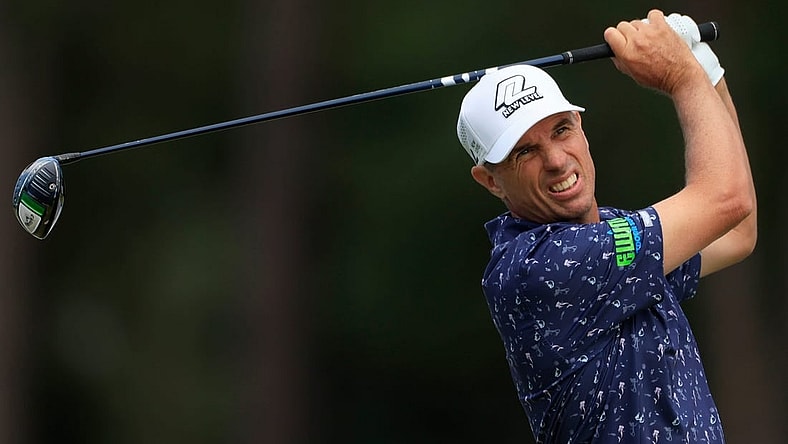 Steven Alker plays his shot from the 13th tee during the third and final round of the Constellation Furyk & Friends PGA Tour Champions golf tournament Sunday, Oct. 8, 2023 at Timuquana Country Club in Jacksonville, Fla. Brett Quigley won at 11 under par, one stroke over Steven Alker. [Corey Perrine/Florida Times-Union]