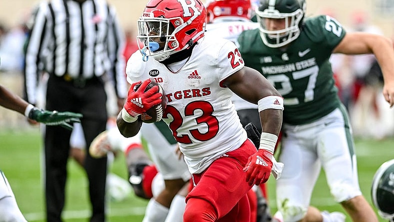 Rutgers' Kyle Monangai and the rest of the Scarlet Knights running backs will try to run the ball effectively on Saturday against Michigan State at SHI Stadium.