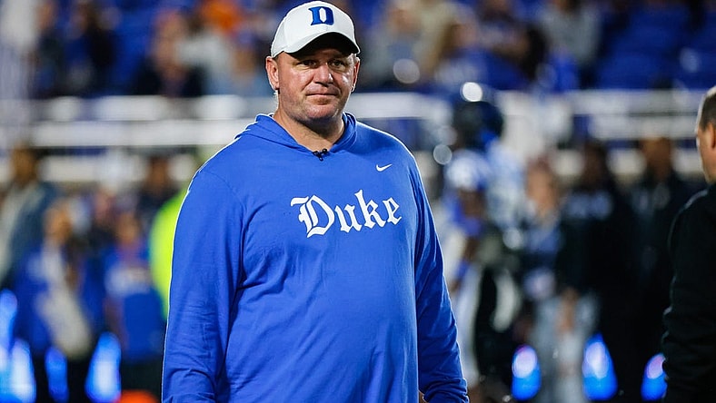 Oct 14, 2023; Durham, North Carolina, USA; Duke Blue Devils head coach Mike Elko before the first half of the game against North Carolina State Wolfpack at Wallace Wade Stadium. Mandatory Credit: Jaylynn Nash-USA TODAY Sports