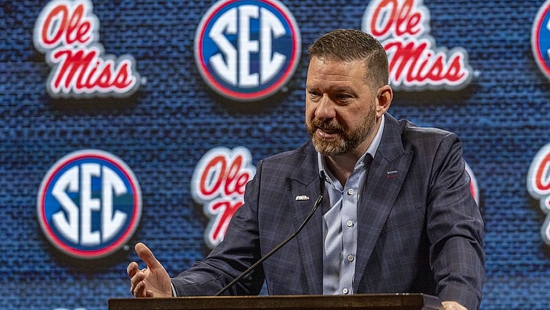 Oct 18, 2023; Brimingham, AL, USA; Mississippi Rebels head coach Chris Beard talks with the media during the SEC Basketball Tipoff at Grand Bohemian Hotel Mountain Brook. Mandatory Credit: Vasha Hunt-USA TODAY Sports