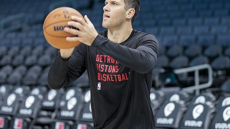 Oct 27, 2023; Charlotte, North Carolina, USA; Detroit Pistons forward Bojan Bogdanovic (44) during pre-game warm ups against the Charlotte Hornets at Spectrum Center. Mandatory Credit: Jim Dedmon-USA TODAY Sports
