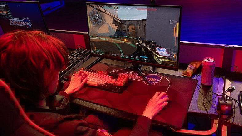 Players Dresden Lewis, 20, of Matawan warms up before the start of the actual competition. Brookdale Community College has built an esports arena where students and the community can practice video gaming. It's the latest step in joining a rapidly growing industry. As part of it, the college also has introduced its first varsity esports team featuring 19 players for three different games.