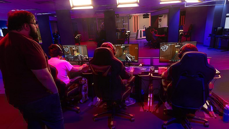 Team Coach Michael Abode of Holmdel watches his team   s progress as they play Valorant. Brookdale Community College has built an esports arena where students and the community can practice video gaming. It's the latest step in joining a rapidly growing industry. As part of it, the college also has introduced its first varsity esports team featuring 19 players for three different games.