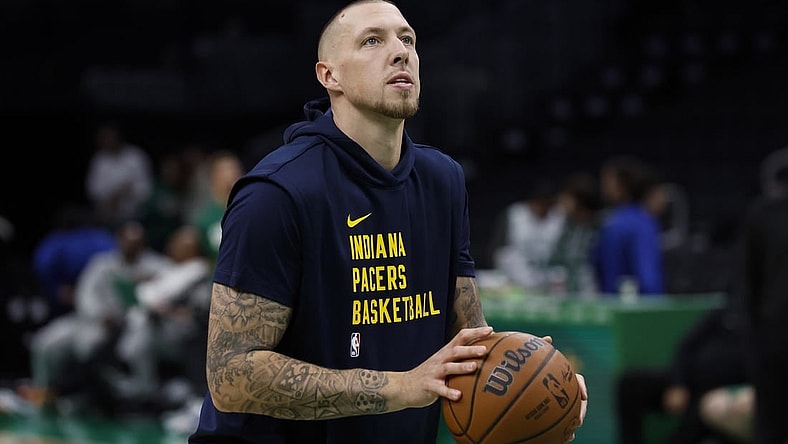 Nov 1, 2023; Boston, Massachusetts, USA; Indiana Pacers center Daniel Theis (27) warms up before their game against the Boston Celtics at TD Garden. Mandatory Credit: Winslow Townson-USA TODAY Sports