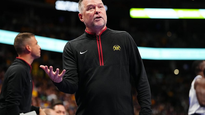Nov 3, 2023; Denver, Colorado, USA; Denver Nuggets head coach Michael Malone during the second half against the Dallas Mavericks at Ball Arena. Mandatory Credit: Ron Chenoy-USA TODAY Sports