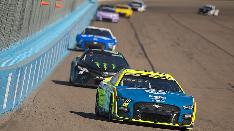 Nov 5, 2023; Avondale, Arizona, USA; NASCAR Cup Series driver Ryan Blaney during the Championship Race at Phoenix Raceway. Mandatory Credit: Mark J. Rebilas-USA TODAY Sports