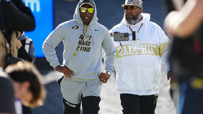 Colorado Buffaloes head coach Deion Sanders before the game against the Arizona Wildcats at Folsom Field. Mandatory Credit: Ron Chenoy-USA TODAY Sports
