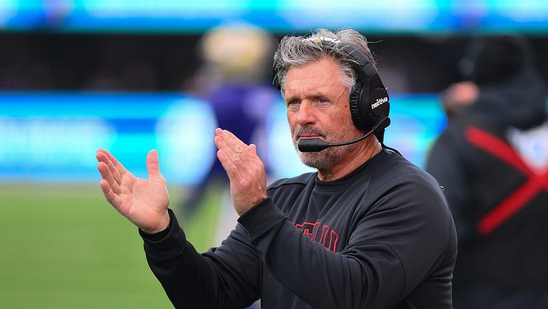 Nov 11, 2023; Seattle, Washington, USA; Utah Utes head coach Kyle Whittingham during the first half against the Washington Huskies at Alaska Airlines Field at Husky Stadium. Mandatory Credit: Steven Bisig-USA TODAY Sports