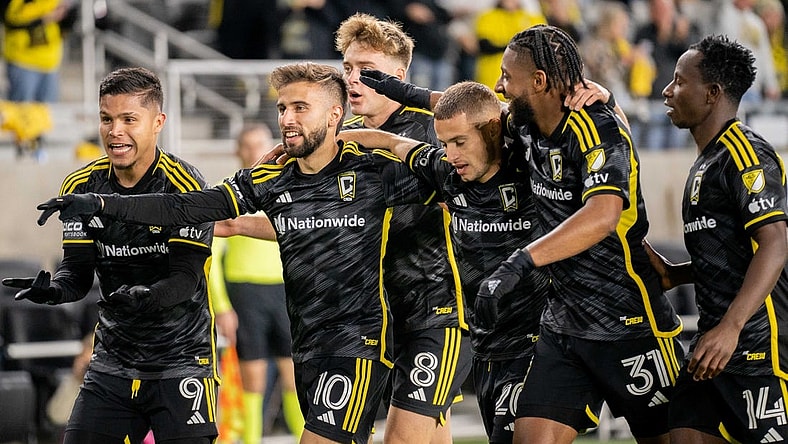 Nov 12, 2023; Columbus, Ohio, USA;
Columbus Crew celebrates after their fourth goal during their game against the Atlanta United in game three of their series on Sunday, Nov. 12, 2023 at Lower.com Field.