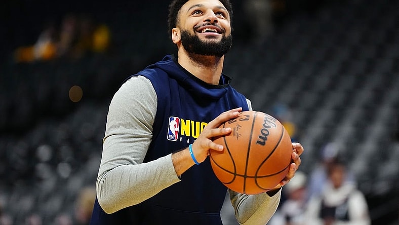 Nov 14, 2023; Denver, Colorado, USA; Denver Nuggets guard Jamal Murray (27) warms up before the game against the LA Clippers at Ball Arena. Mandatory Credit: Ron Chenoy-USA TODAY Sports