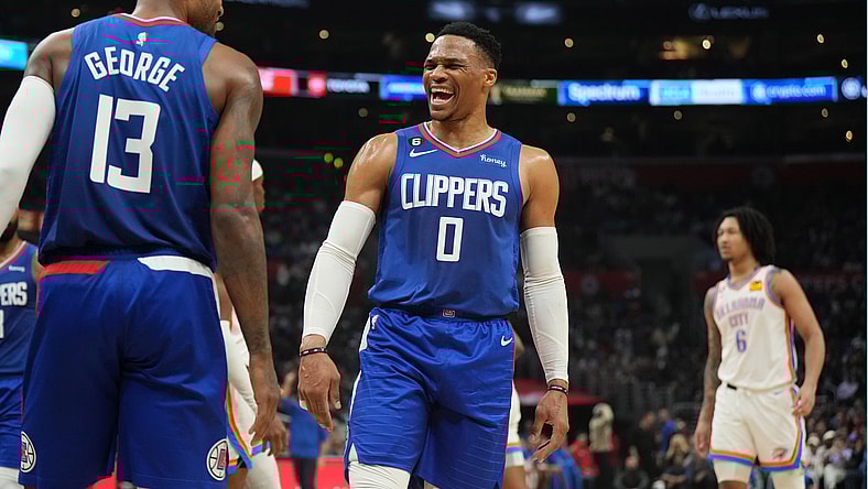 Los Angeles Clippers' Russell Westbrook, Paul George