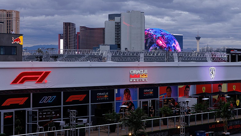 A view of the paddock area as preparations continue ahead of the Formula 1 Grand Prix in Las Vegas, Nevada, U.S., November 15, 2023. REUTERS/Mike Blake