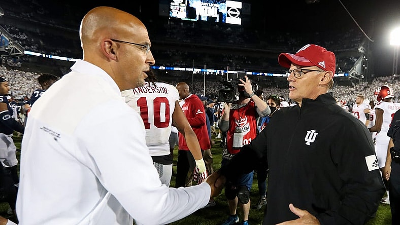 Former Indiana Hoosiers head coach Tom Allen is reportedly joining Penn State Nittany Lions head coach James Franklin (left) as defensive coordinator Penn State won 24-0. Mandatory Credit: Matthew OHaren-USA TODAY Sports