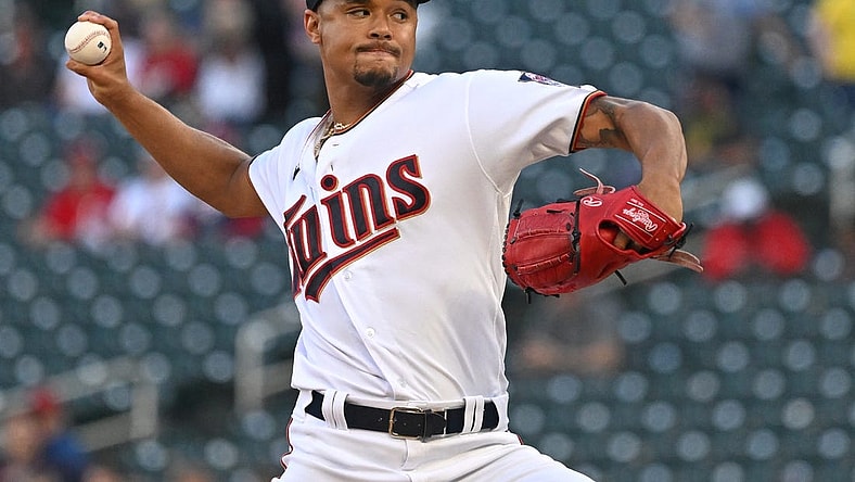 Aug 30, 2022; Minneapolis, Minnesota, USA; Minnesota Twins starting pitcher Chris Archer (17) throws a pitch against the Boston Red Sox during the first inning at Target Field. Mandatory Credit: Nick Wosika-USA TODAY Sports