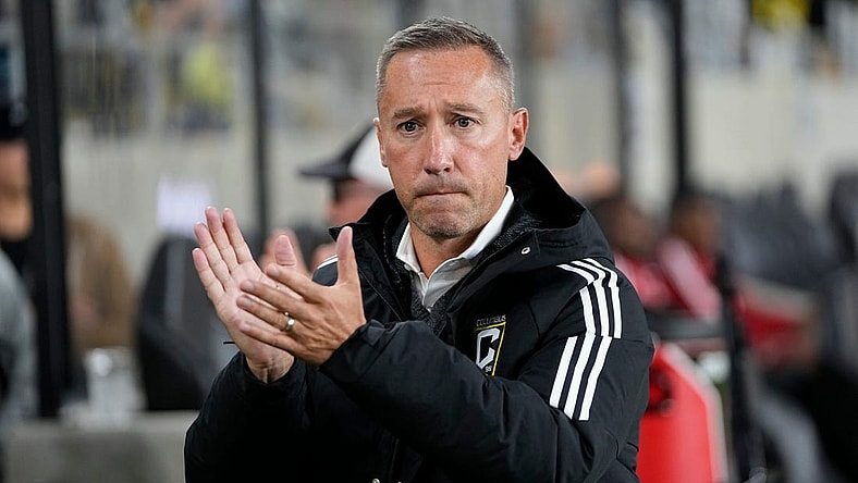 Oct 1, 2022; Columbus, Ohio, USA; Columbus Crew head coach Caleb Porter walks the sideline prior to the MLS soccer game against the New York Red Bulls at Lower.com Field. The Crew won 2-1. Mandatory Credit: Adam Cairns-The Columbus Dispatch
Mls New York Red Bulls At Columbus Crew