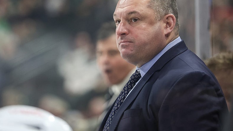 Dec 18, 2022; Saint Paul, Minnesota, USA; Ottawa Senators head coach D.J. Smith looks on during the first period against the Minnesota Wild at Xcel Energy Center. Mandatory Credit: Matt Krohn-USA TODAY Sports