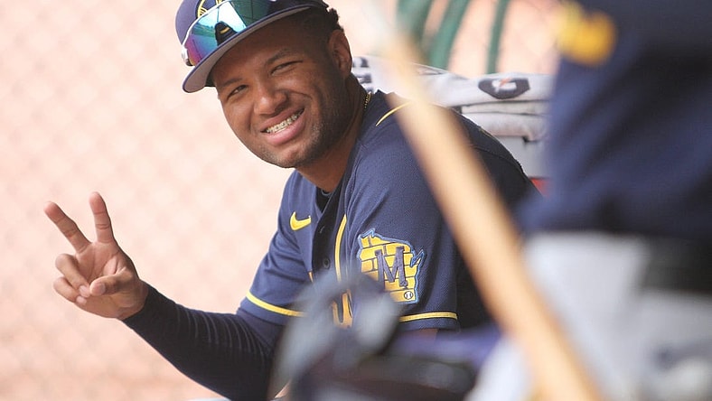 Milwaukee Brewers prospect Jackson Chourio smiles for a photo during minor league workouts at American Family Fields of Phoenix on March 6, 2023.

Ctk18529 2