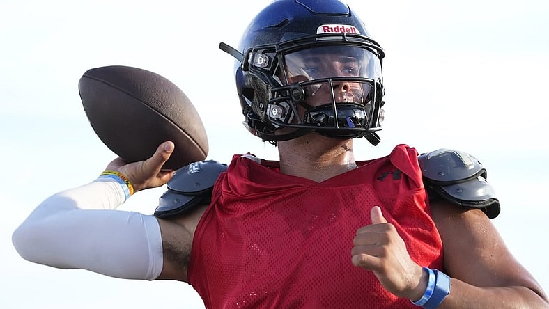 Chandler quarterback Dylan Raiola throws during a scrimmage against Williams Field High in Gilbert.