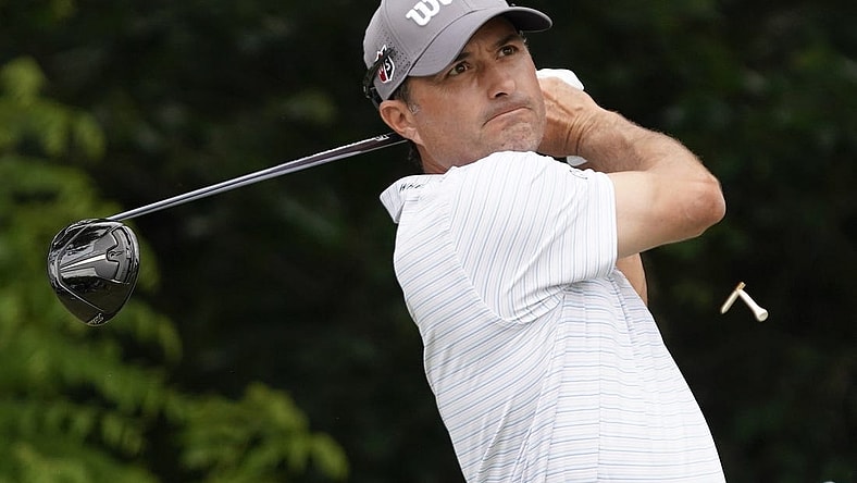 May 25, 2023; Fort Worth, Texas, USA; Kevin Kisner plays his shot from the sixth tee during the first round of the Charles Schwab Challenge golf tournament. Mandatory Credit: Raymond Carlin III-USA TODAY Sports
