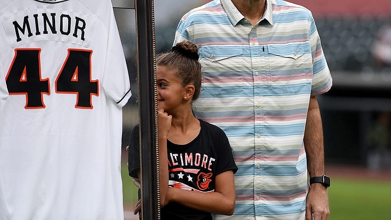 The Delmarva Shorebirds retired the #44 jersey of Ryan Minor, former player and manager, as the first-ever Shorebirds number retired Friday, Aug. 4, 2023, at Perdue Stadium in Salisbury, Maryland.