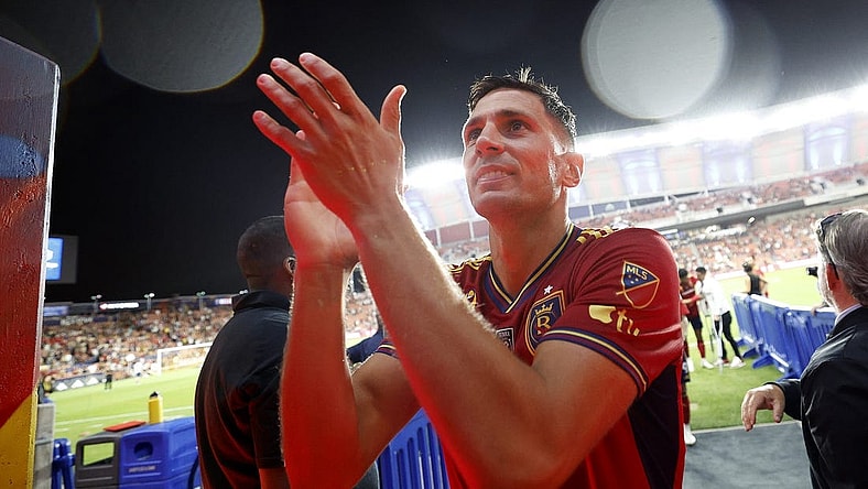 Sep 2, 2023; Sandy, Utah, USA; Real Salt Lake midfielder Damir Kreilach (8) celebrates after their 2-0 win against the Colorado Rapids at America First Field. Mandatory Credit: Jeff Swinger-USA TODAY Sports