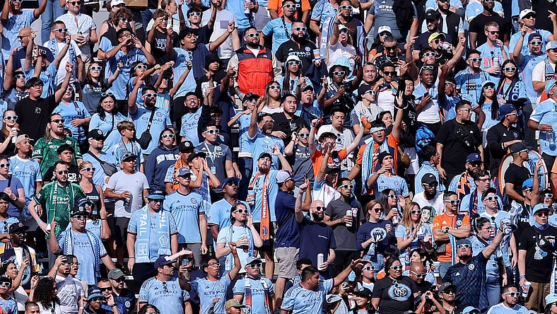 Sep 16, 2023; New York, New York, USA; Fans react during the first half between New York City FC and the New York Red Bulls at Yankee Stadium. Mandatory Credit: Brad Penner-USA TODAY Sports