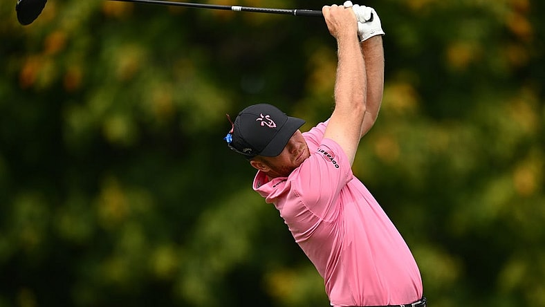 Sep 24, 2023; Sugar Grove, Illinois, USA; Talor Gooch tees off from the 2nd tee during the final round of the LIV Golf Chicago golf tournament at Rich Harvest Farms. Mandatory Credit: Jamie Sabau-USA TODAY Sports