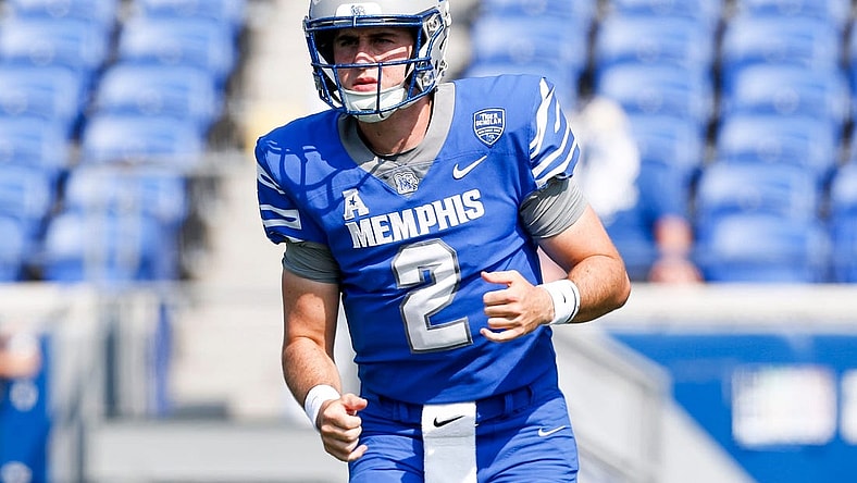 Tigers' Seth Henigan (2) warms up before the game between University of Memphis and Boise State University in Memphis, Tenn., on Saturday, September 30, 2023.
