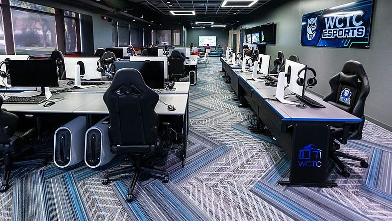 The Waukesha County Technical College in Pewaukee recently opened it's Esports gaming facility as seen on Friday, Sept. 29, 2023. The 1,800 square-foot lab features 18 fully equipped Alienware Aurora R15 gaming stations plus high-end streaming equipment, along with sophisticated headsets, mechanical keyboards and mice.
