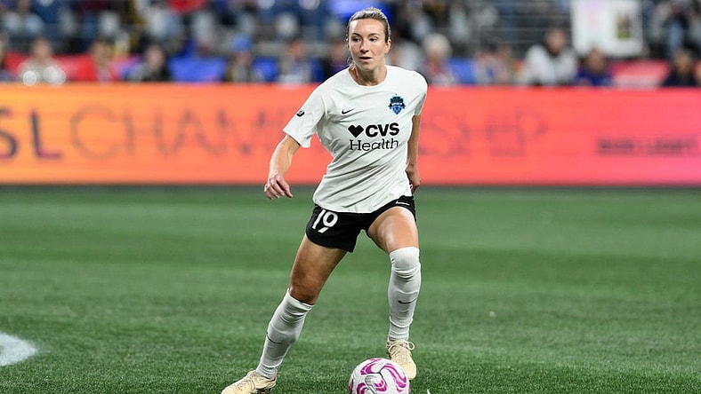 Oct 6, 2023; Seattle, Washington, USA; Washington Spirit defender Dorian Bailey (19) controls the ball during the second half against OL Reign at Lumen Field. Mandatory Credit: Steven Bisig-USA TODAY Sports