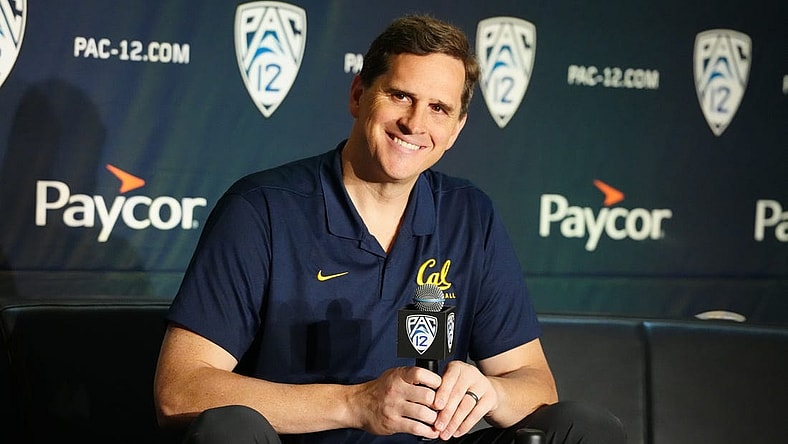 Oct 11, 2023; Las Vegas, NV, USA; California Golden Bears coach Mark Madsen during Pac-12 Media Day at Park MGM Las Vegas Conference Center. Mandatory Credit: Kirby Lee-USA TODAY Sports