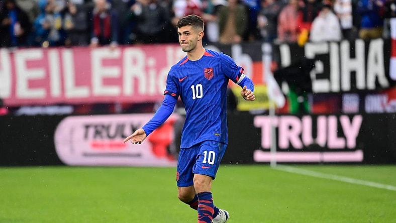 Oct 14, 2023; East Hartford, Connecticut, USA; United States forward Christian Pulisic (10) against the German national team during the second half at Pratt & Whitney Stadium. Mandatory Credit: Eric Canha-USA TODAY Sports