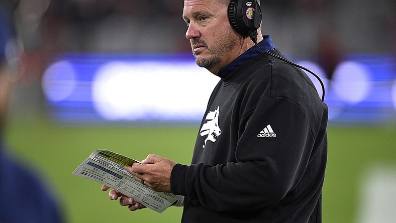 Oct 21, 2023; San Diego, California, USA; Nevada Wolf Pack head coach Ken Wilson looks on during the first half against the San Diego State Aztecs at Snapdragon Stadium. Mandatory Credit: Orlando Ramirez-USA TODAY Sports
