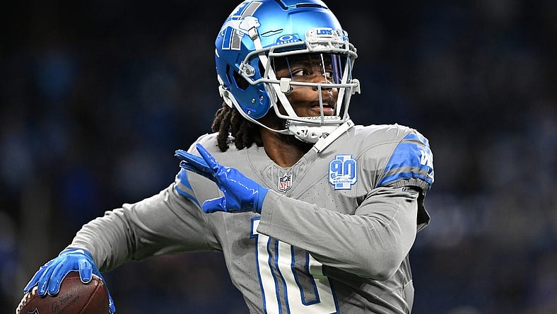 Oct 30, 2023; Detroit, Michigan, USA; Detroit Lions quarterback Teddy Bridgewater (10) throws a pass during warmups before the game against the Las Vegas Raiders at Ford Field. Mandatory Credit: Lon Horwedel-USA TODAY Sports