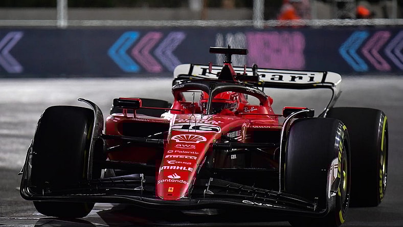 Nov 18, 2023; Las Vegas, Nevada, USA; Scuderia Ferrari driver Charles LeClerc of Monaco (16) during the Las Vegas Grand Prix at Las Vegas Strip Circuit. Mandatory Credit: Gary A. Vasquez-USA TODAY Sports