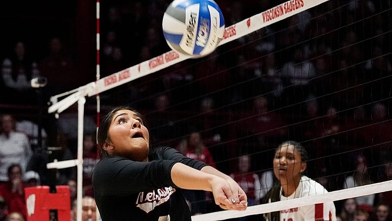 Nebraska libero/defensive specialist Lexi Rodriguez (8) is seen during the second set of the game against Wisconsin on Friday November 24, 2023 at the UW Field House in Madison, Wis.