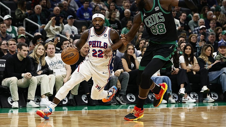 Dec 1, 2023; Boston, Massachusetts, USA; Philadelphia 76ers guard Patrick Beverley (22) drives on Boston Celtics center Neemias Queta (88) during the second quarter at TD Garden. Mandatory Credit: Winslow Townson-USA TODAY Sports