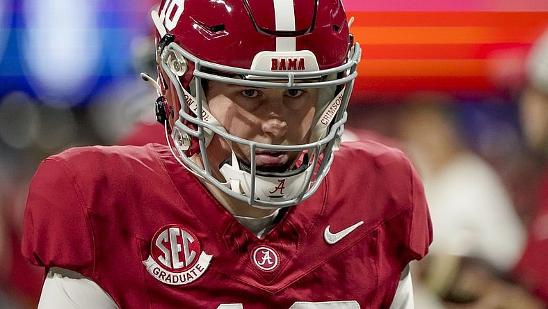 Dec 2, 2023; Atlanta, GA, USA;  Alabama Crimson Tide place kicker Will Reichard (16) warms up before the SEC Championship Game against the Georgia Bulldogs at Mercedes-Benz Stadium. Mandatory Credit: Gary Cosby Jr.-USA TODAY Sports