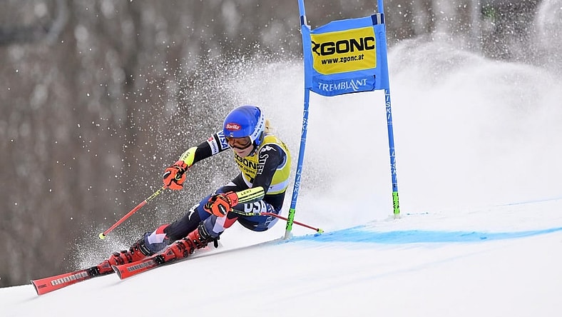 Dec 3, 2023; Mont Tremblant, Quebec, CAN; Mikaela Shiffrin of the United States during the first run of the giant slalom race in the women's alpine skiing World Cup at Mont Tremblant. Mandatory Credit: Eric Bolte-USA TODAY Sports