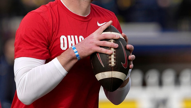 Nov. 25, 2023; Ann Arbor, Mi., USA;
Ohio State Buckeyes quarterback Kyle McCord (6) warms up before Saturday  s NCAA Division I football game against the Michigan Wolverines at Michigan Stadium.