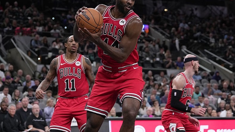 Dec 8, 2023; San Antonio, Texas, USA;  Chicago Bulls forward Patrick Williams (44) rebound in the second half against the San Antonio Spurs at the Frost Bank Center. Mandatory Credit: Daniel Dunn-USA TODAY Sports